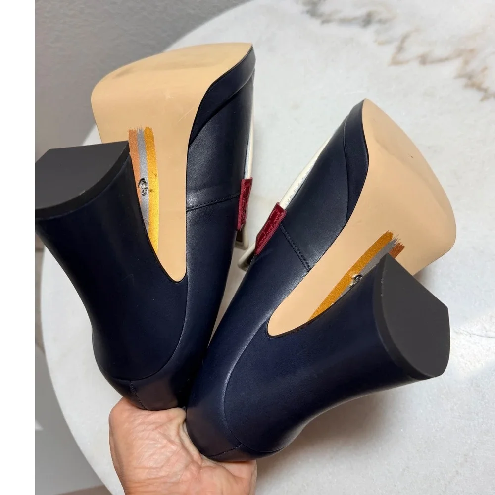 Sam Edelman Womens Jed Leather Platform Tassel Loafer Block Heel  Navy Cream 8.5 - Picture 3 of 11